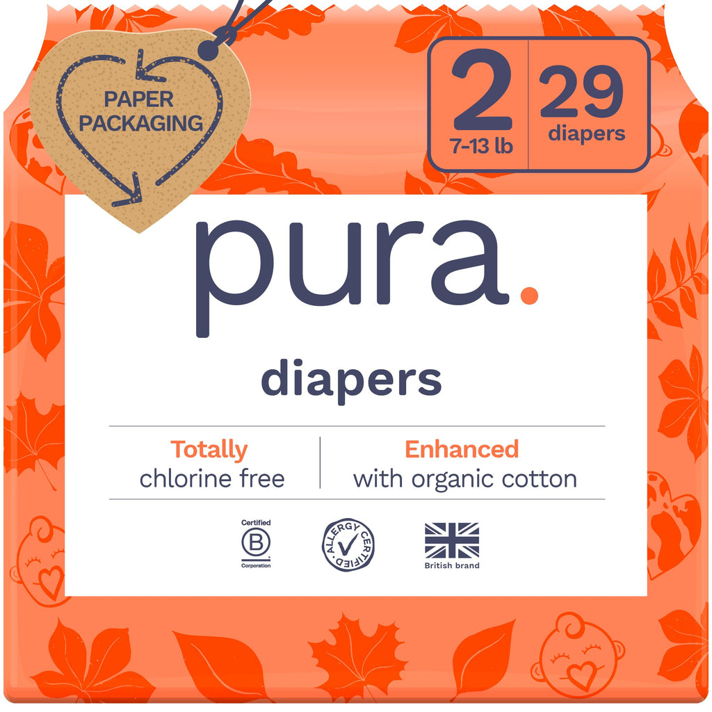 Pura Sensitive Skin Baby Diapers | Size 4 (18-31 lbs) | Hypoallergenic, Totally Chlorine Free, Fragrance Free, Up to 12-Hour Leak Protection | 6 Packs of 22 (132 Diapers)