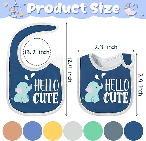 2ooya 7Pcs Cotton Waterproof Baby Bibs Adjustable Hook Loop Closure Infant Bib Unisex Colorful Newborn Babies Food Bibs for Teething Drooling Feeding Eating （6-12 Months）