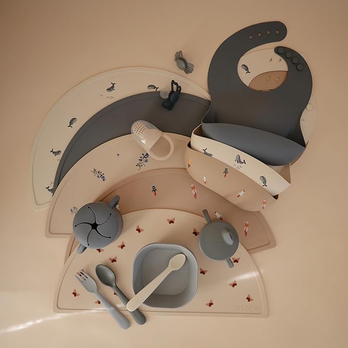 mushie Silicone Placemat for Kids | BPA-Free Non-Slip Design (Whales)