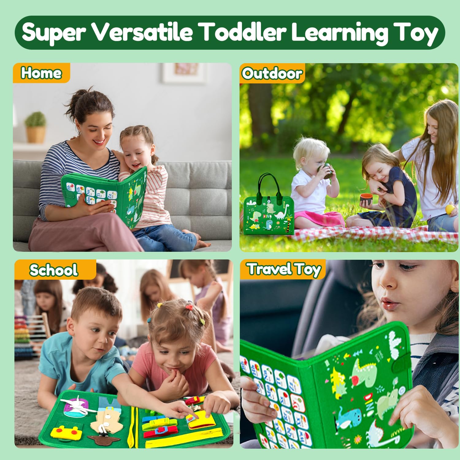 Qizfun Toddler Busy Board Montessori Toys – Sensory Busy Book, Educational Learning Travel Toy for Airplane & Car, Keeps Toddlers Engaged, Birthday Gifts for Toddler Boys Girls