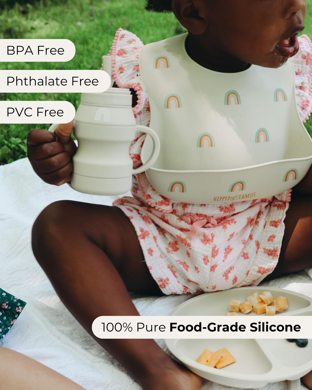 Hippypotamus Silicone Baby Bibs - Soft Waterproof Bibs for Babies & Toddlers (3, Sage/Nude/Fog)