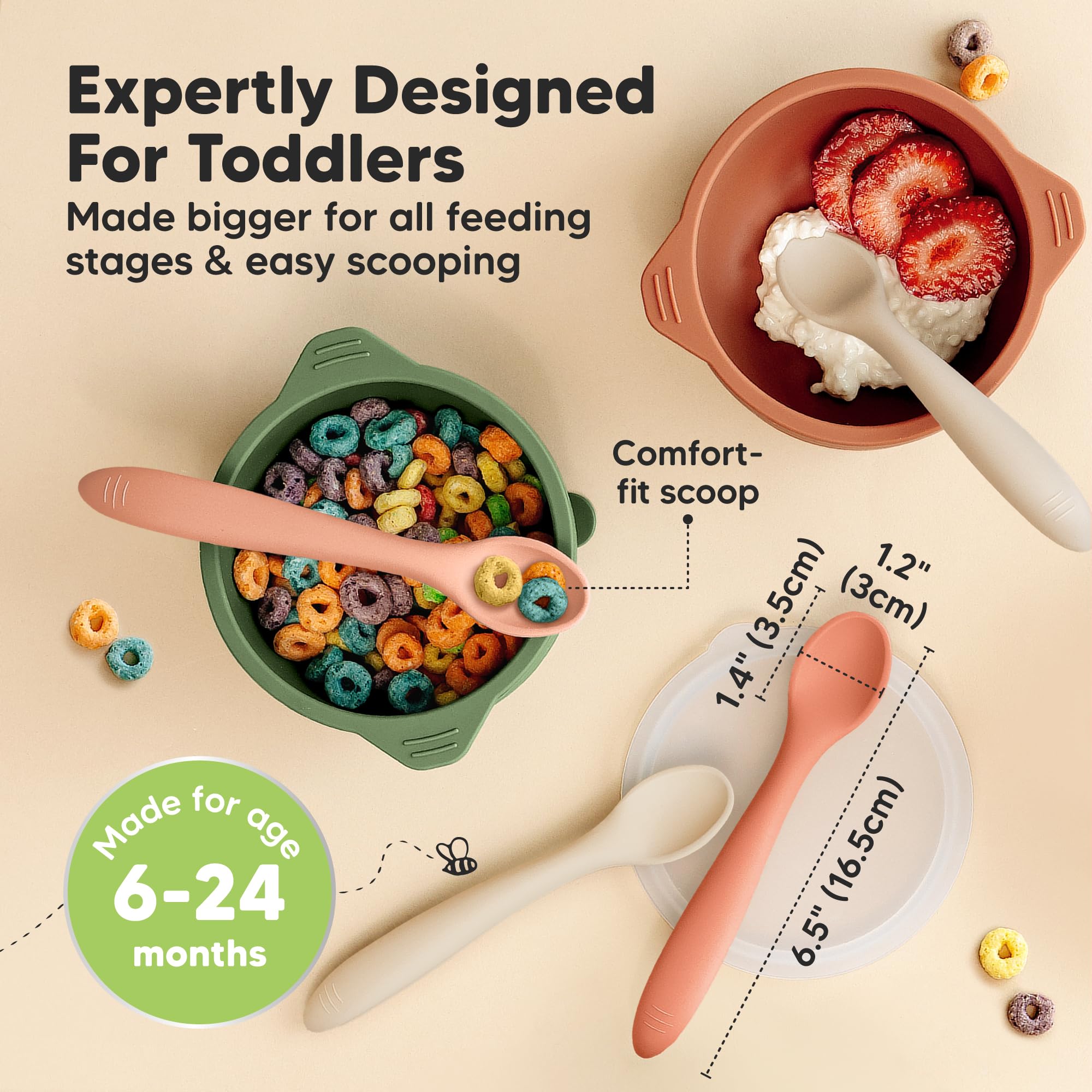 KeaBabies Silicone Baby Spoons Self Feeding 6-12 months, 3-Pack (Roseate)