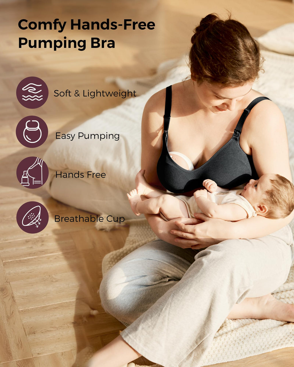 Momcozy Hands-Free Pumping Bra, Breathable Tencel™ Fabric Breast Pump Bra