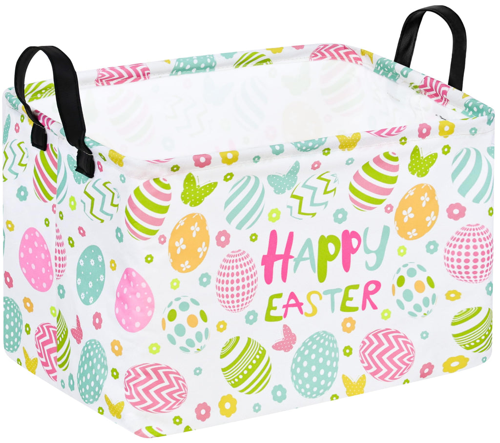 DUYIY Rectangle Gift Storage Basket Home Shelf Storage Basket Organizer Box Clothes Laundry Hamper Nursery Basket Laundry Basket with Handles (easter egg)