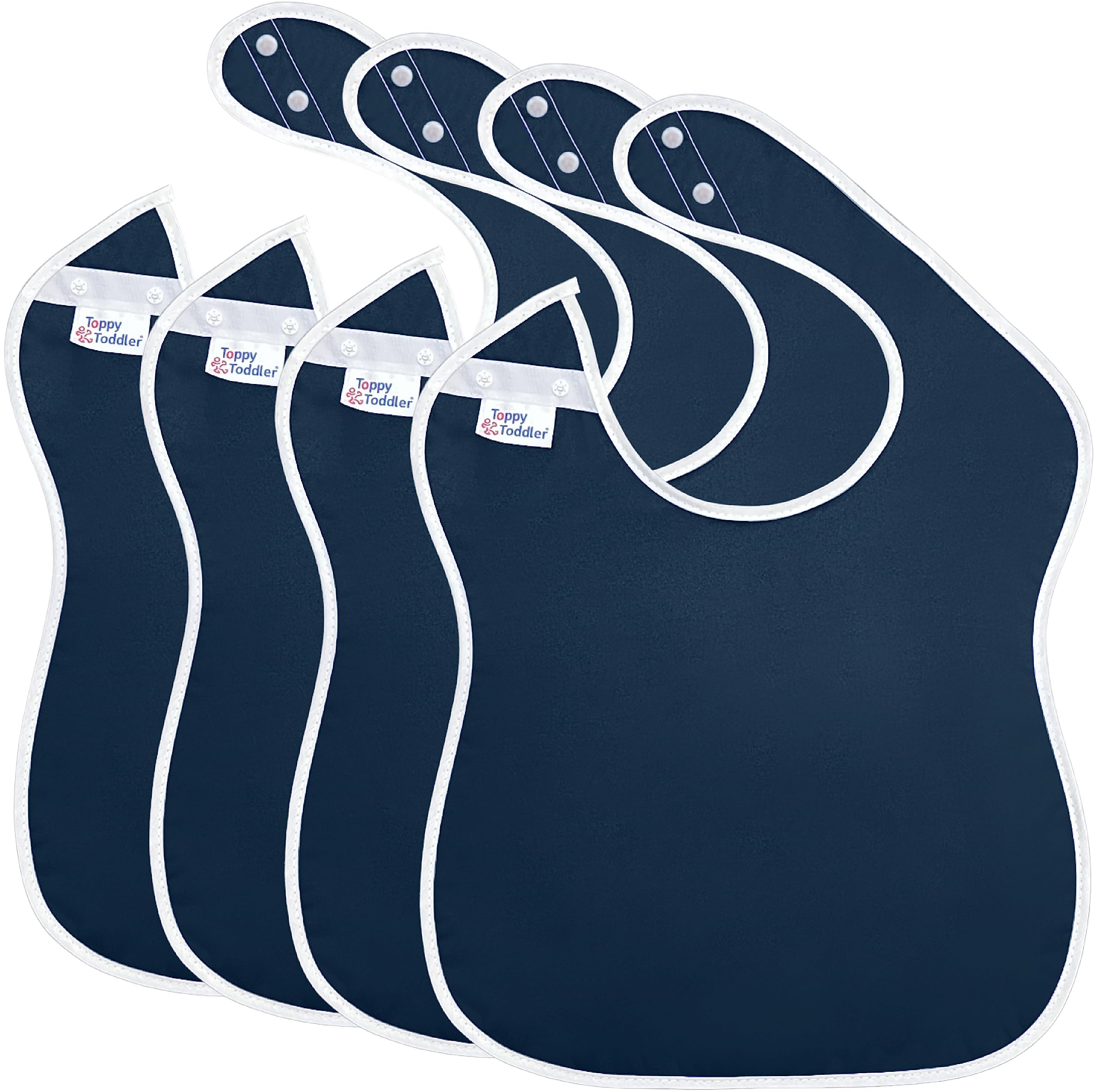 Toppy Toddler - 4 pcs Navy Blue Large Waterproof Baby Bibs for 1-4 years old – Lightweight, Soft & Durable Fabric Bibs with Snap Buttons for Girls and Boys, Dryer safe and Easy to Clean