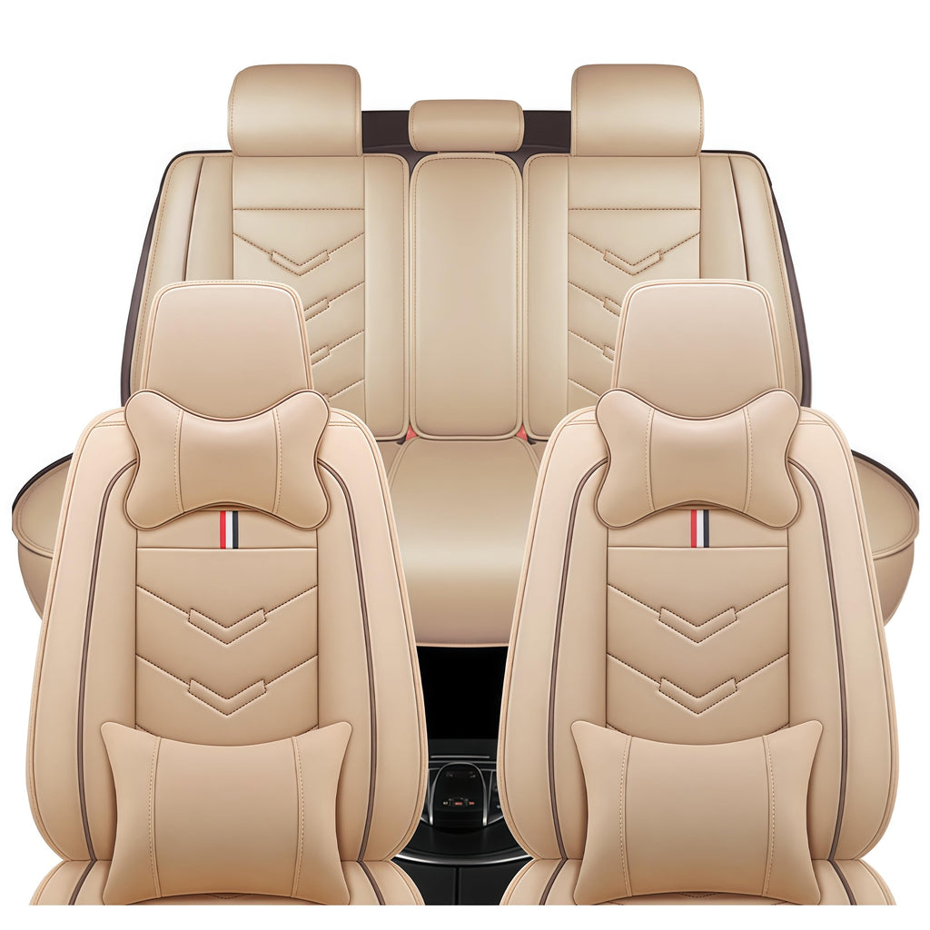 TENDER GLOW Leather Car Seat Covers Fit for LR Range Rover Sport 2023-2025, 5 Seater Waterproof and Wear-Resistant Seat Cover Interior Accessories(Full Set with Pillow,Beige)