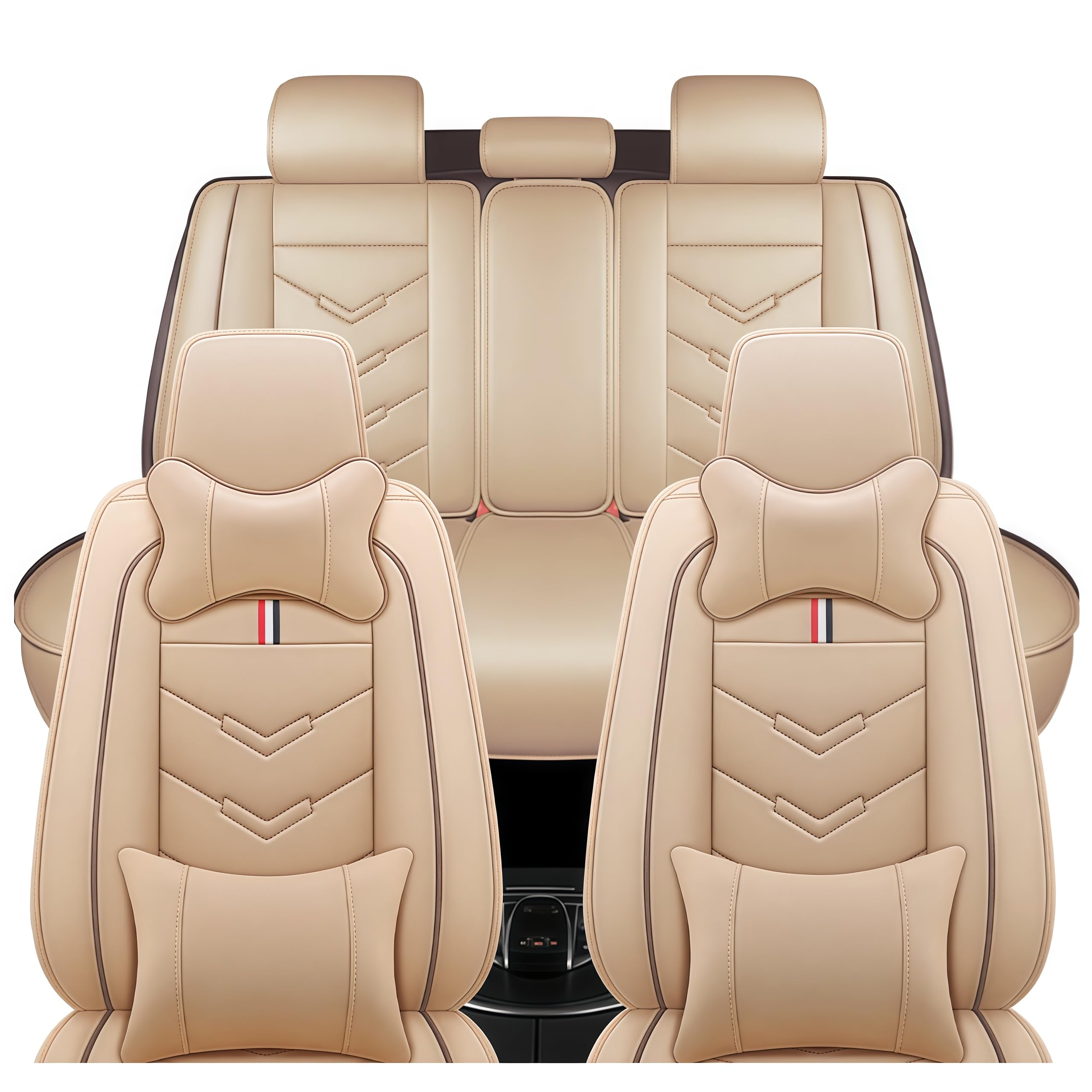 TENDER GLOW Leather Car Seat Covers Fit for LR Range Rover Sport 2023-2025, 5 Seater Waterproof and Wear-Resistant Seat Cover Interior Accessories(Full Set with Pillow,Beige)