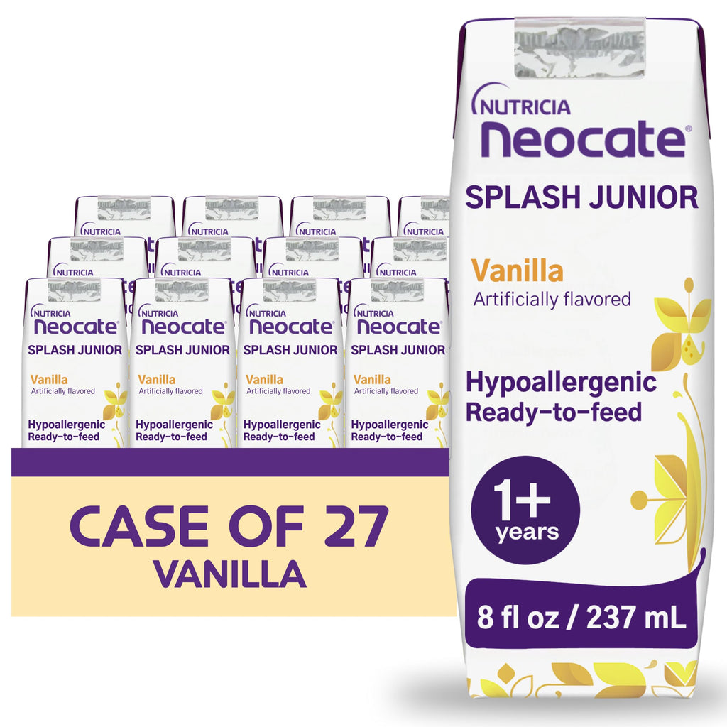 Neocate Splash Junior - 1+ years - Hypoallergenic Toddler Formula for Food Allergy Relief - Ready-to-Feed Hypoallergenic - Amino Acid-Based Toddler Junior Formula - Vanilla 8 fl oz (Case of 27)