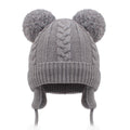 Duoyeree Toddler Winter Hat, Earflap Double Pom Pom Knit Beanie 0-36M