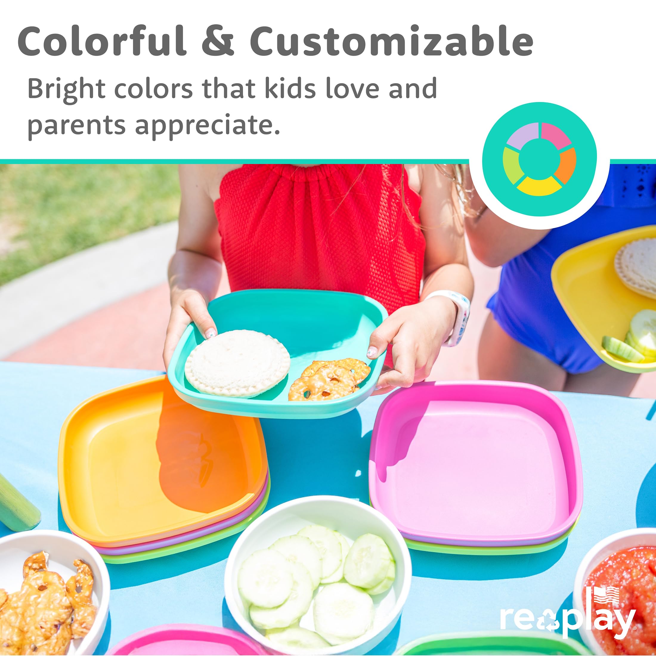 Re-Play Toddler Plates - 9 In and Bowls - 20 Oz. - Kids Plates and Bowls, Microwave and Dishwasher Safe - Set of 4x4 - Sage