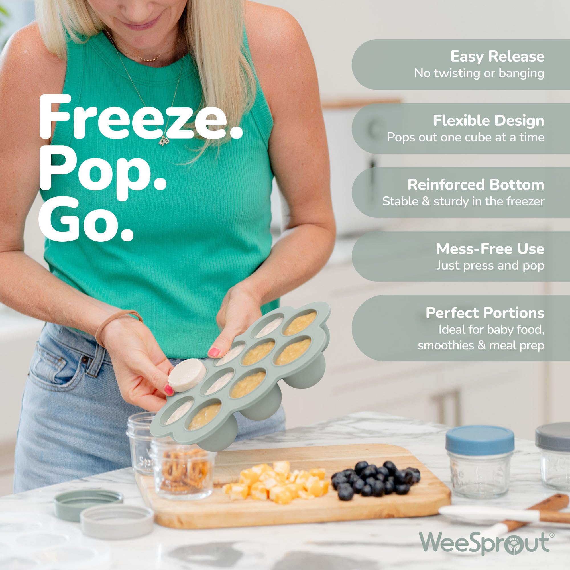 WeeSprout Silicone Freezer Tray with Clip on Lid Perfect Food Storage Container for Homemade Baby Food, Vegetable, Fruit Purees, and Breast Milk (Bright Blue, Ten 1.5 Ounce Sections)