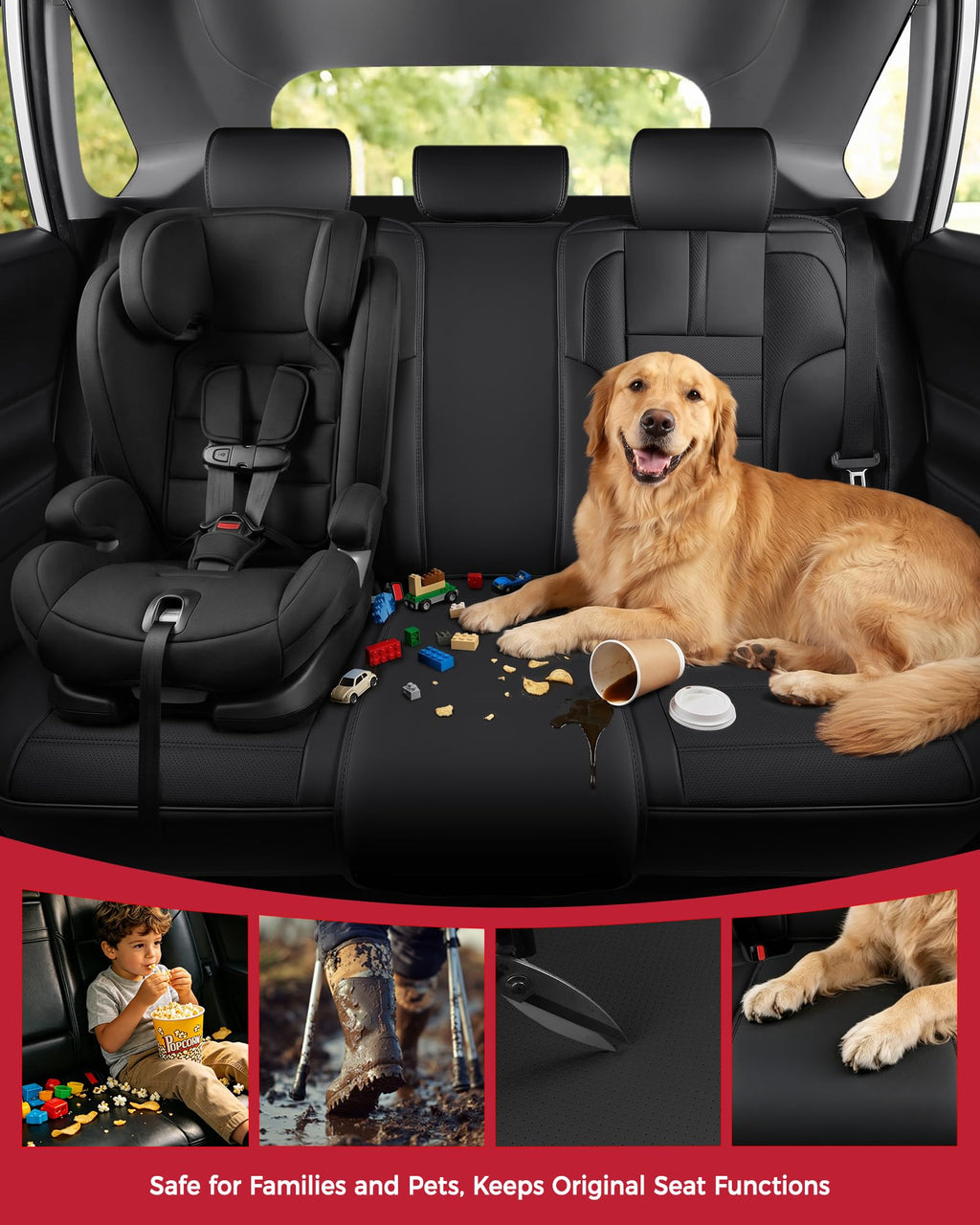 FREESOO Seat Covers Full Set for Cars Trucks SUV, Black