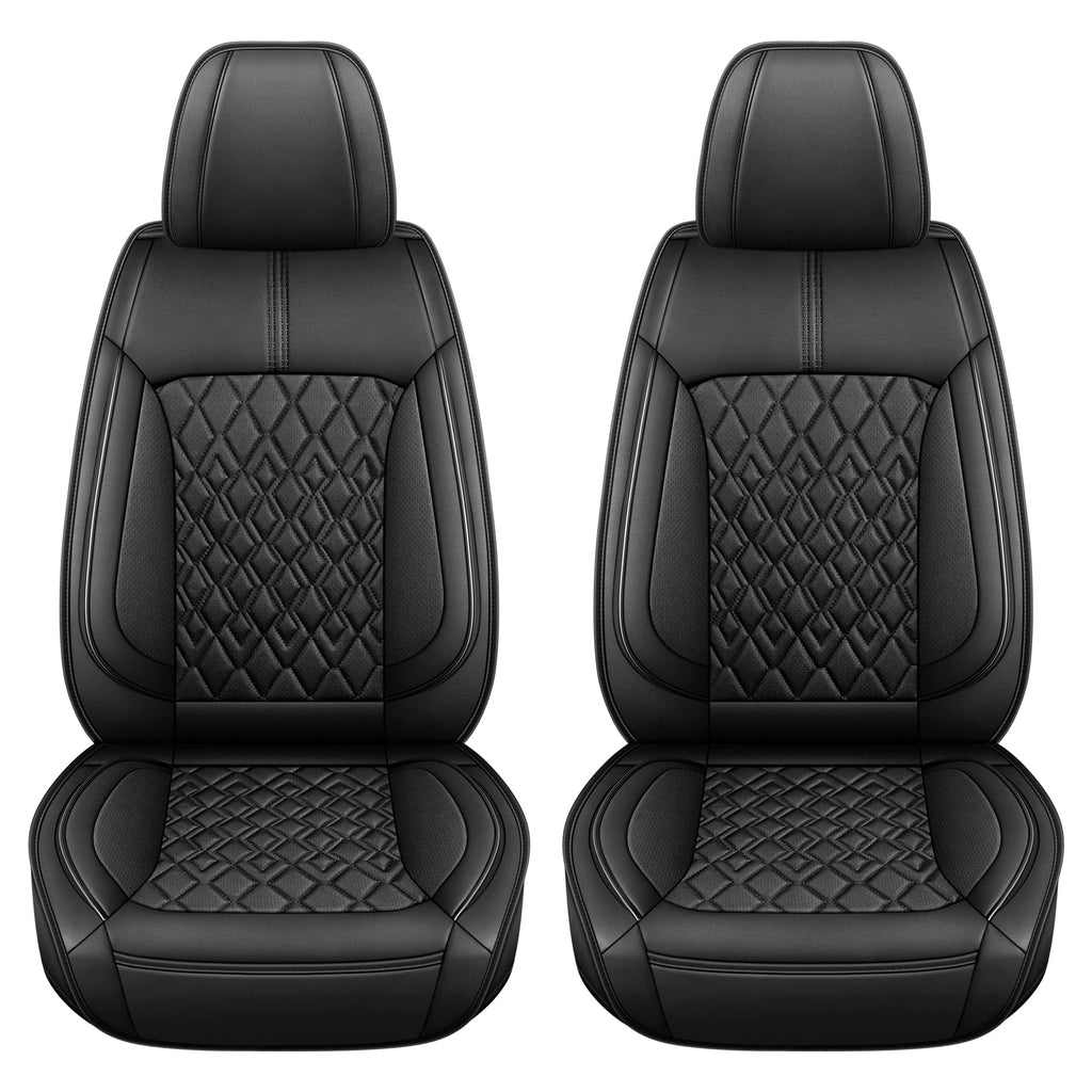 Pariitadin Leather Car Seat Covers Front Pair, Waterproof Breathable Faux Leather Automotive Seat Covers for Cars, Non-Slip Car Interior Covers Universal Fit Most Cars Sedans Trucks SUVs, Black
