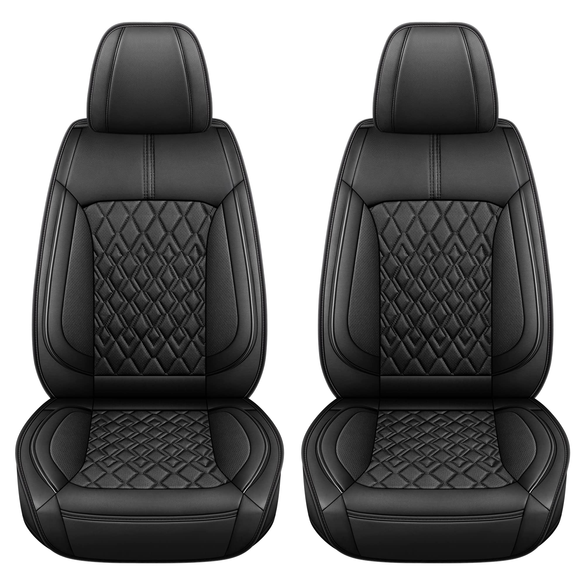 Pariitadin Leather Car Seat Covers Front Pair, Waterproof Breathable Faux Leather Automotive Seat Covers for Cars, Non-Slip Car Interior Covers Universal Fit Most Cars Sedans Trucks SUVs, Black