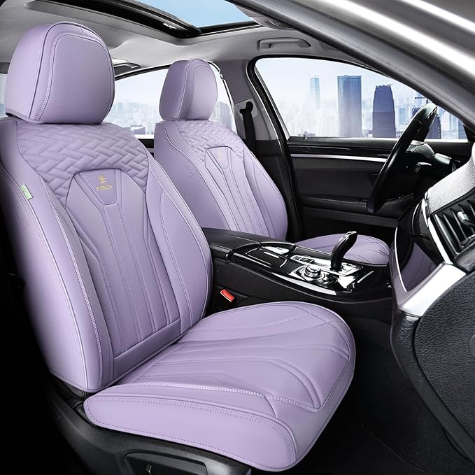 FLORICH Leather Car Seat Covers Full Set, Purple Car Seat Cover, Universal Full Coverage Car Seat Covers Waterproof Car Seat Cushion Protector Front Seats and Rear Fit for Most Cars Trucks SUVs