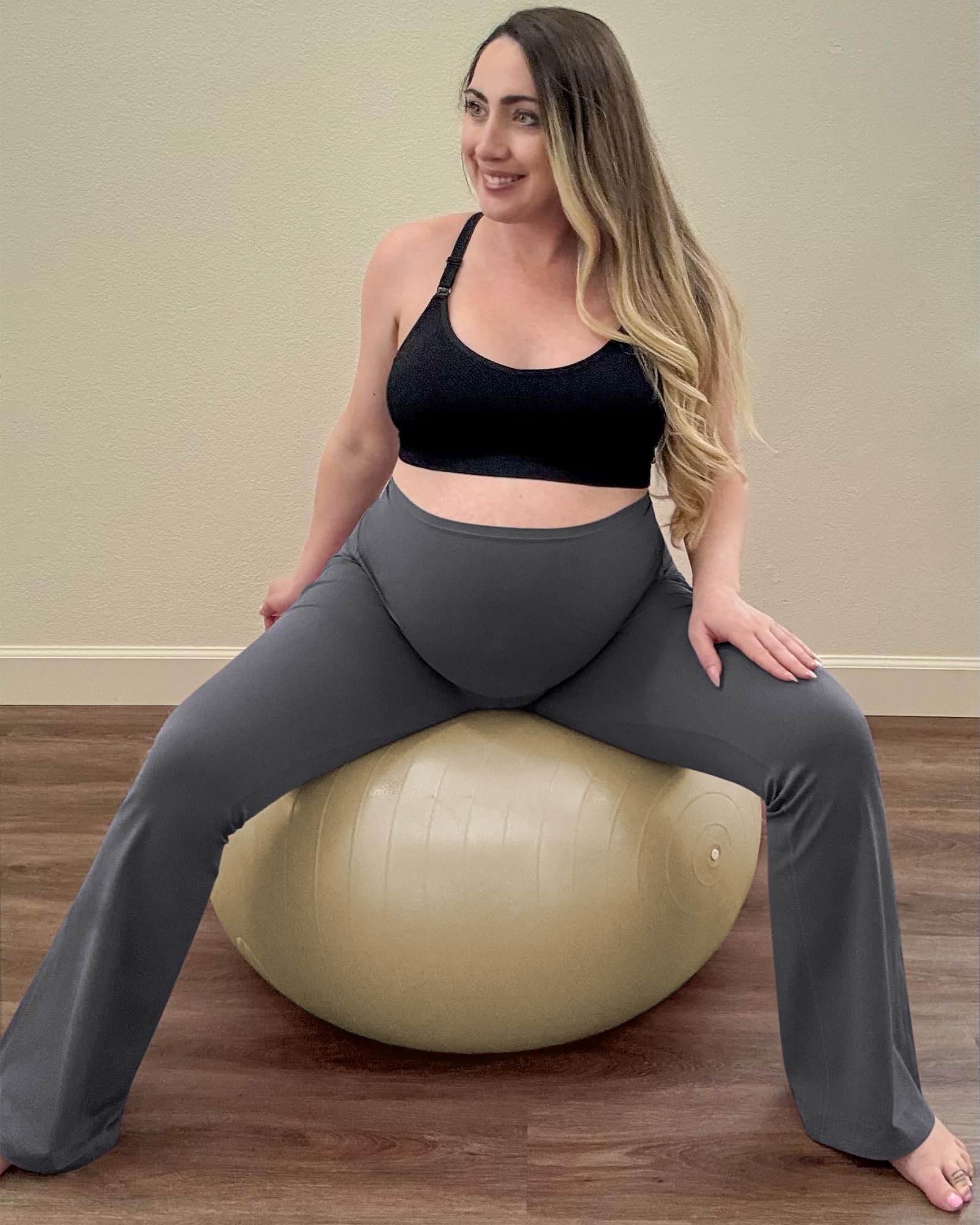 G4Free Maternity Leggings Yoga Pregnancy Flare Pants,Dark Gray,S,Regular