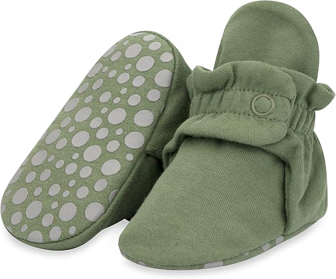 Zutano Unisex Organic Cotton Baby Booties With Gripper Soles, Olive, 24M