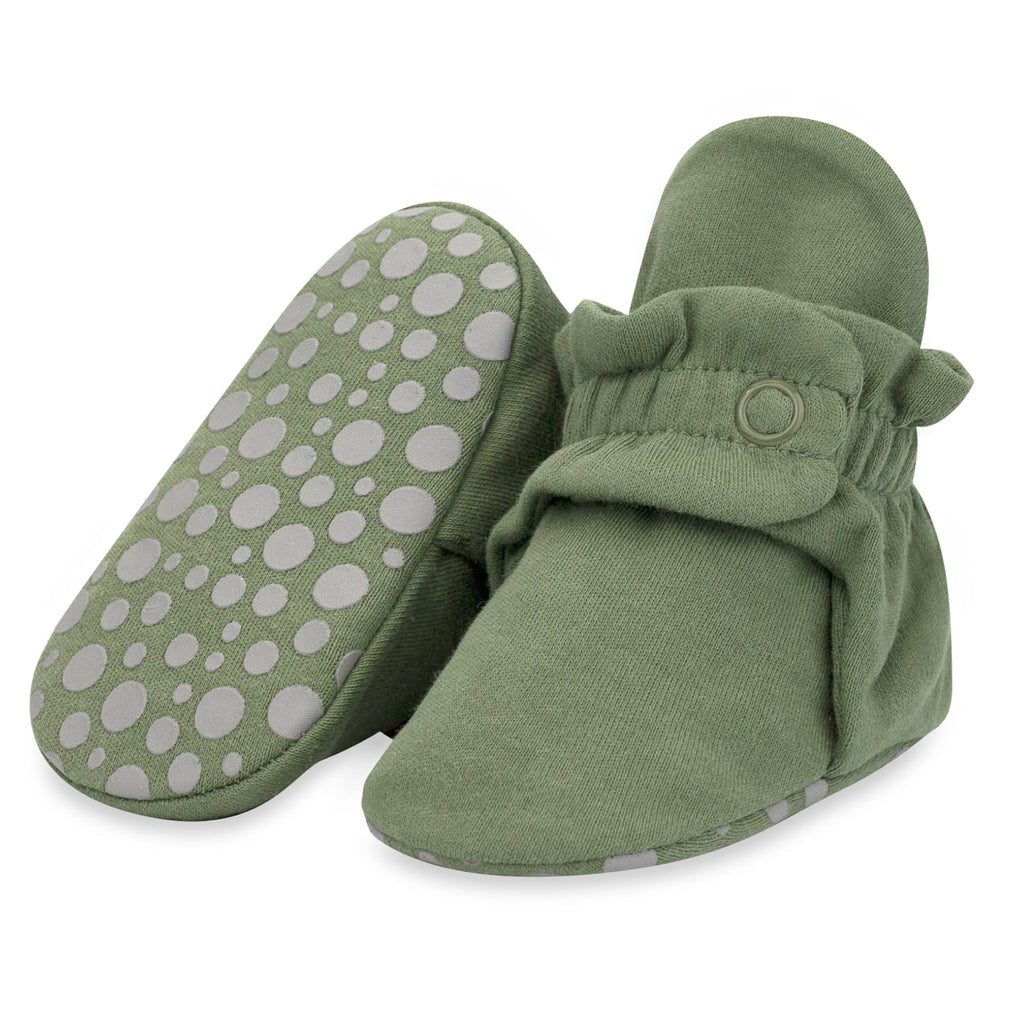 Zutano Unisex Organic Cotton Baby Booties With Gripper Soles, Olive, 24M