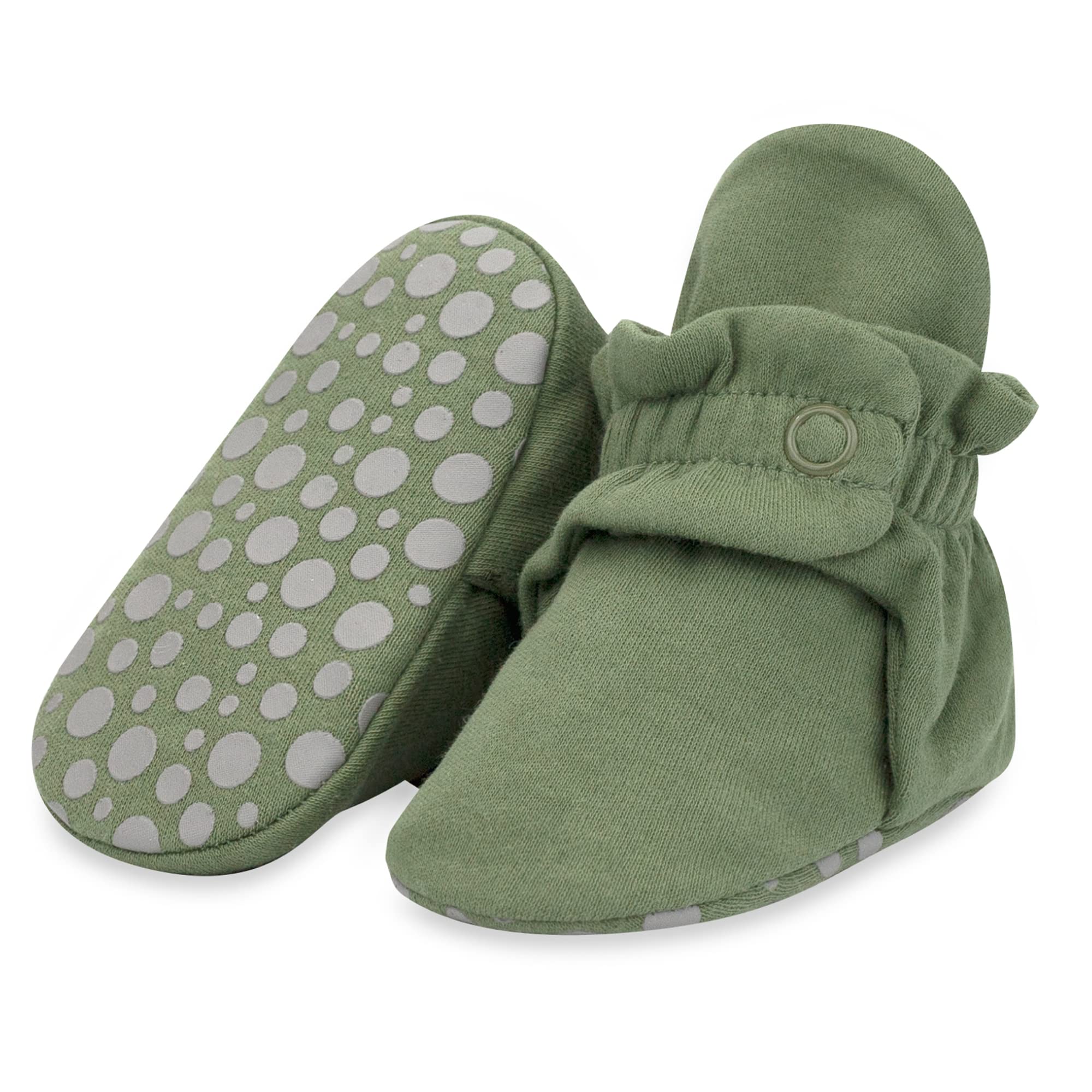 Zutano Unisex Organic Cotton Baby Booties With Gripper Soles, Olive, 24M