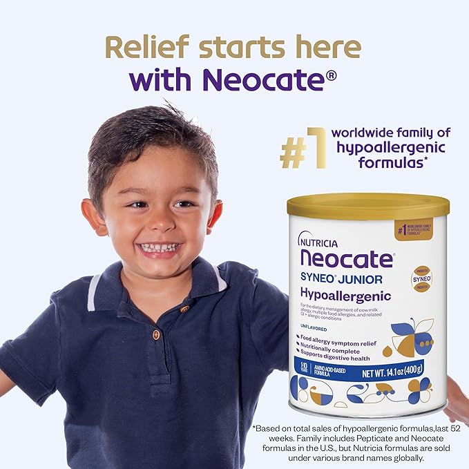 Nutricia Neocate Syneo Junior - Hypoallergenic, Dairy-free, Amino Acid-Based Formula for 1+ Years - For Toddlers, Kids & Teens - Powdered Formula- Syneo Junior - 14.1 oz can (Case of 4)