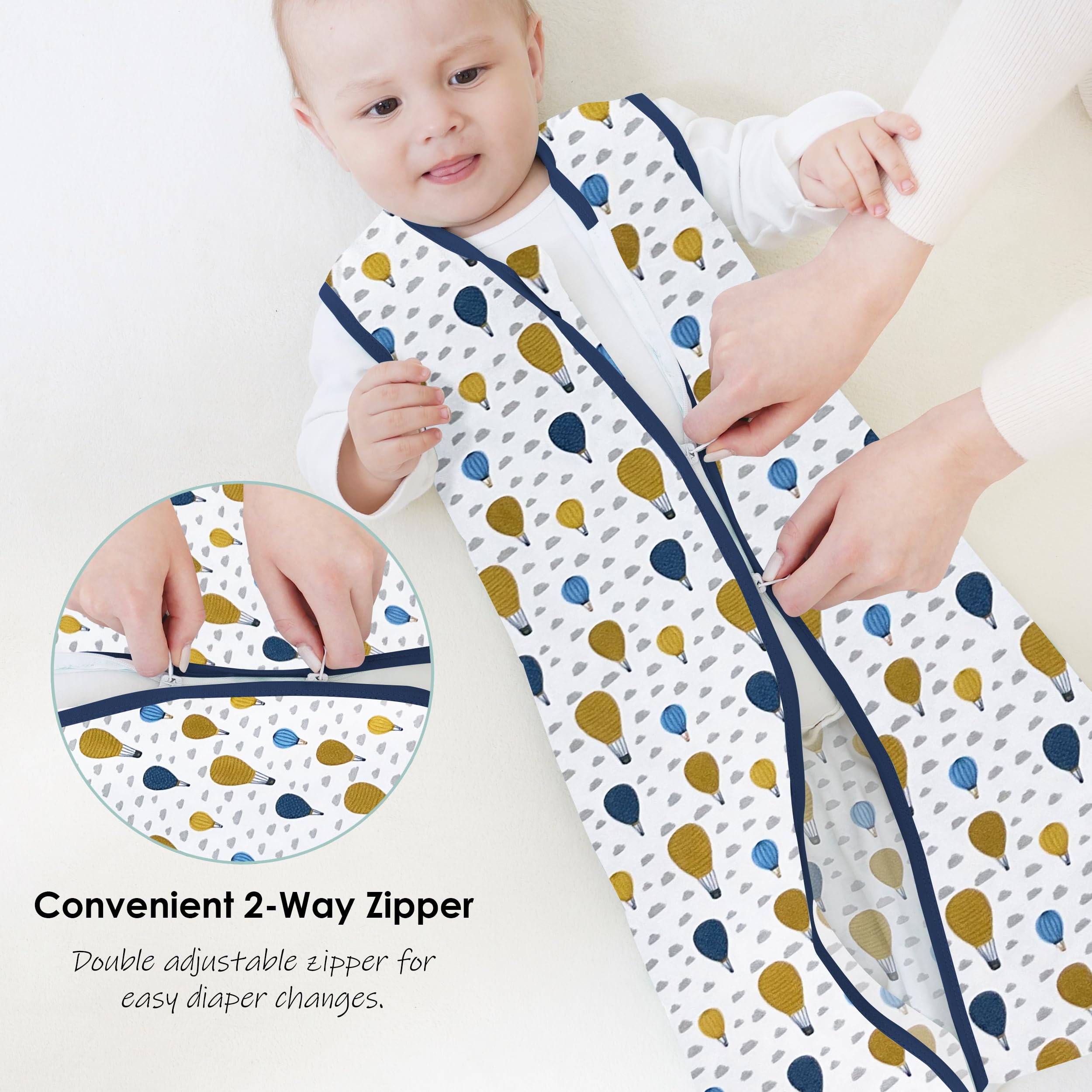 Cute Castle Baby Sleep Sack 18-24 Months - Lightweight 100% Cotton 2-Way Zipper TOG 0.5 Infant Wearable Blanket, Newborn Essentials Toddler Sleep Clothes, 3 Pack(Blue, Balloons, Animals)