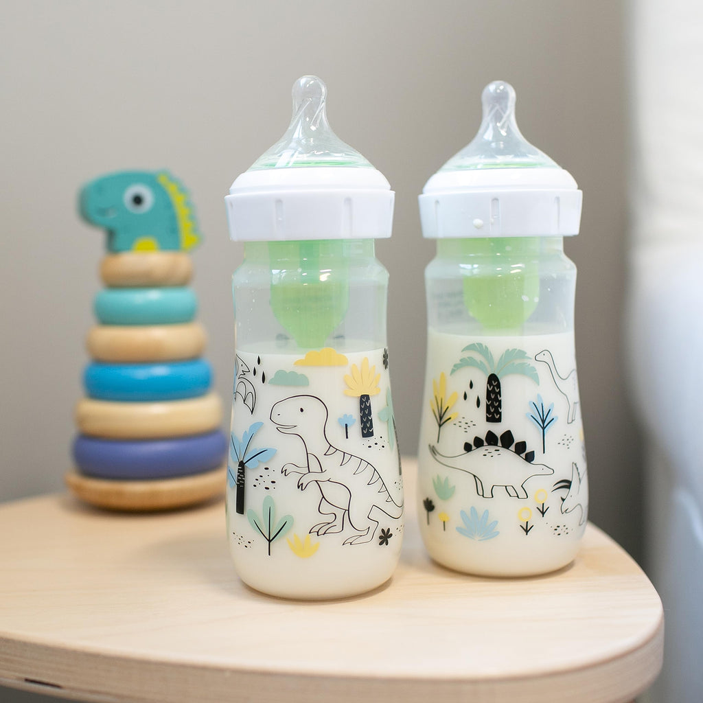 Dr. Brown's Anti-Colic Options+ Wide-Neck Baby Bottles, Dinos, 2-Pack