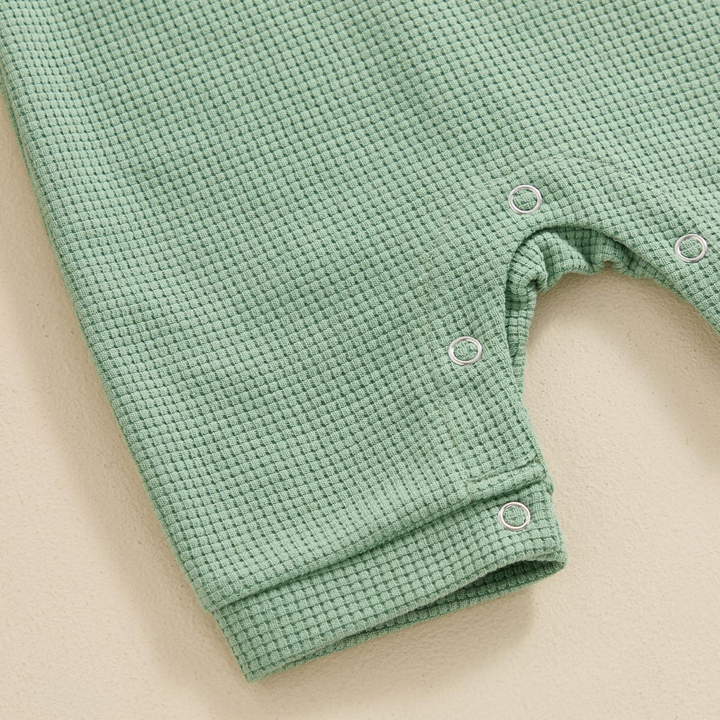 Kuriozud Newborn Baby Boy Girl Clothes Button Solid Short Sleeve Romper Jumpsuit Basic One Piece Outfits Baby Neutral Clothing Waffle Short Sleeve Green, 0-3 Months