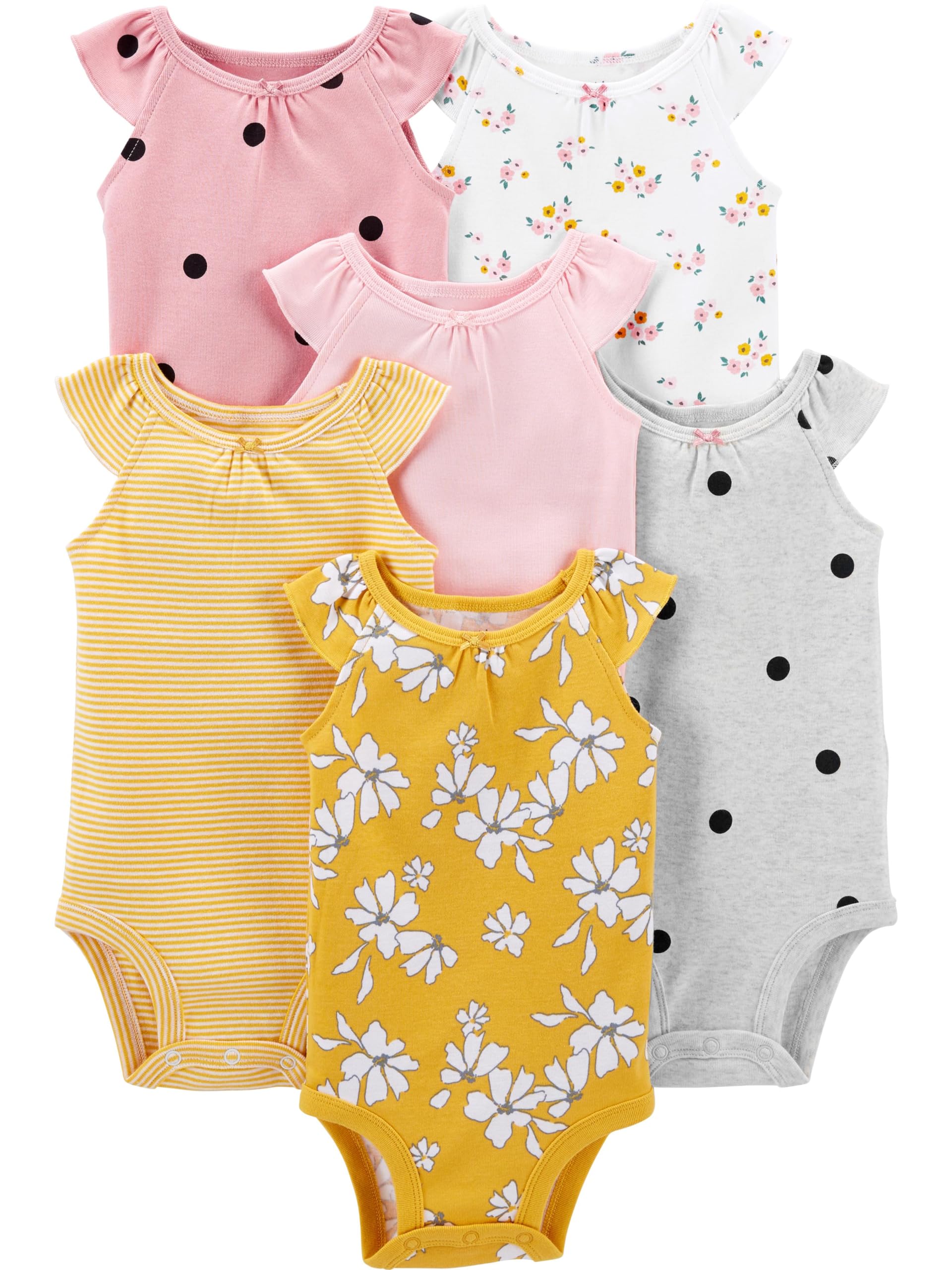 Simple Joys by Carter's Baby Girls' Sleeveless Bodysuit, Pack of 6, Multicolor/Dots/Floral/Stripe, 0-3 Months