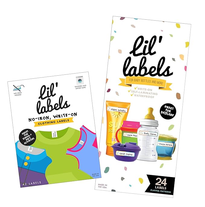 Daycare MEGA Pack - Write On Kids Name Tags, Waterproof: Animal Bottle Tags/Clothing Labels/Date Labels
