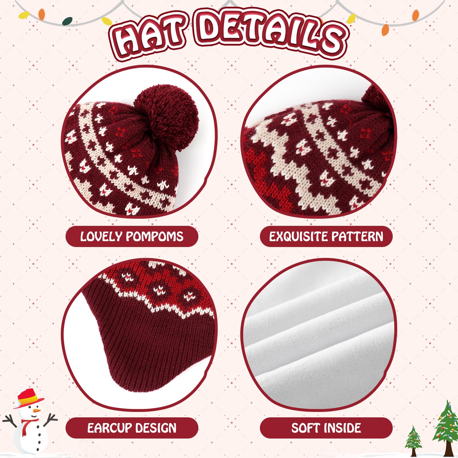 Duoyeree Kids Beanie Dinosaur Pom Pom Knit Winter Hat Fleece Lined for 1-7T