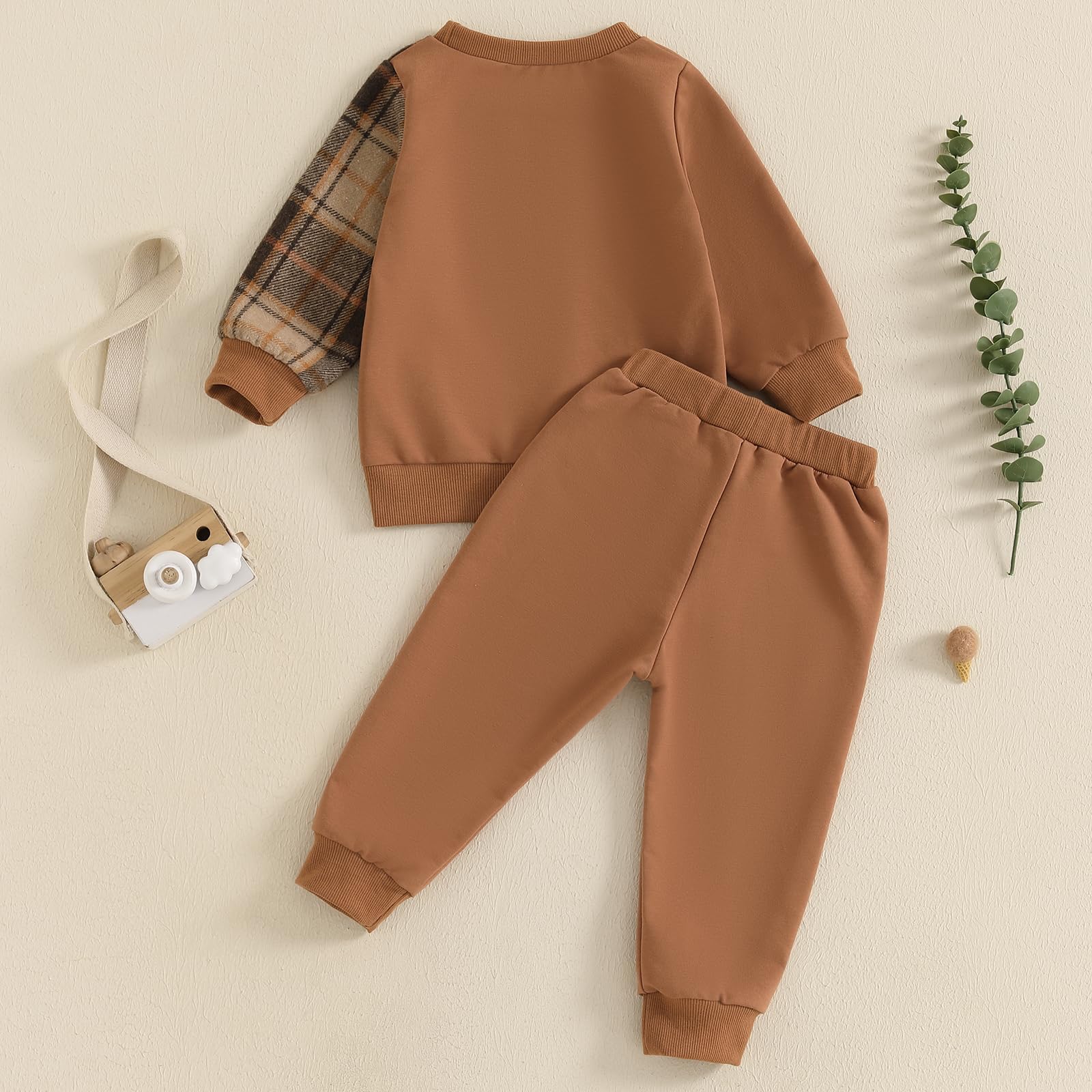 Lucikamy Toddler Baby Boy Fall Outfits Long Sleeve Crew Neck Pullover Sweatshirt + Jogger Pants Set Infant Winter Clothes (Khaki-P, 18-24 Months)