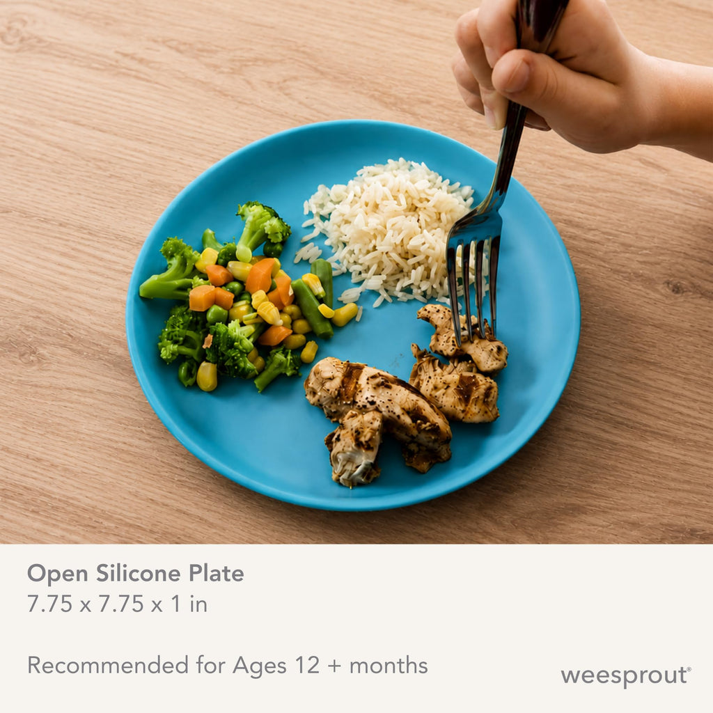 WeeSprout Baby & Toddler Non-Suction Plates with Lids, 100% Food Grade Silicone Plates, Premium Hard Plastic Lids, Unbreakable Design, Microwave & Dishwasher Safe, 3 Pack