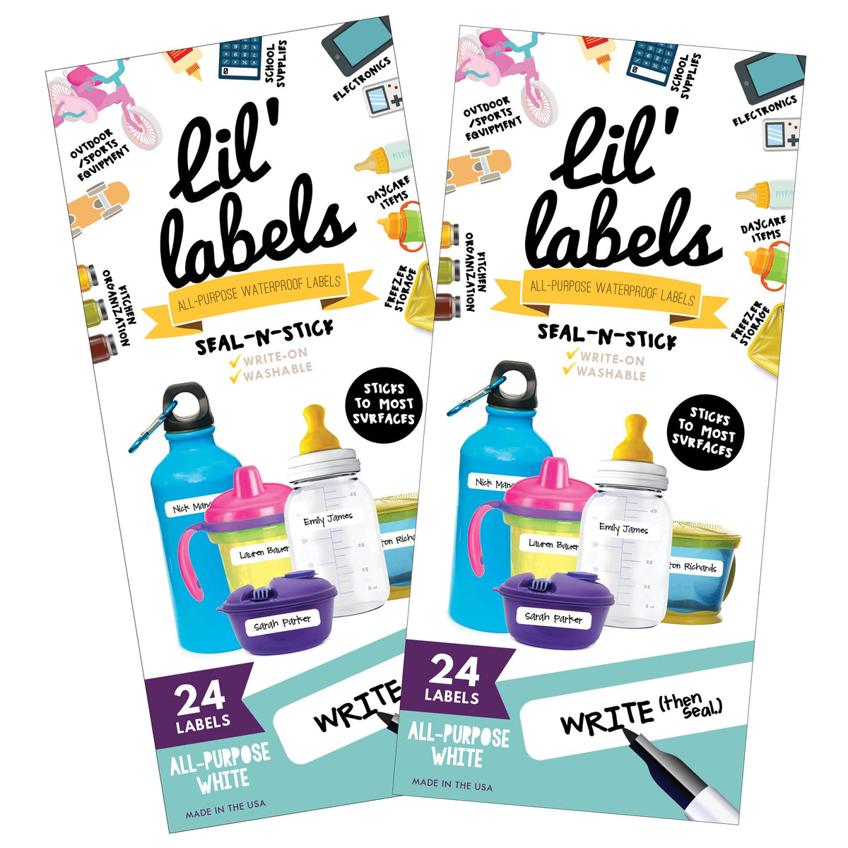 Bottle Labels, Write-On Name, Self-Laminating, Waterproof, Baby Bottle Label for Daycare, Made in The USA (Animal Friends Set of 2)