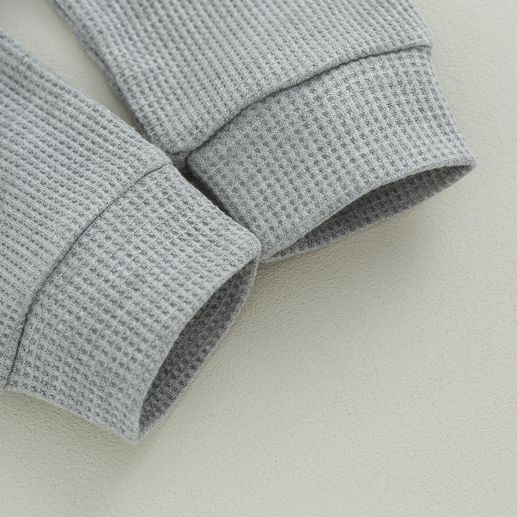 Fufuriprefer Toddler Baby Boy Fall Clothes Waffle outfit Long Sleeve Top Jogger Pant Set (Gray White, 2-3T)