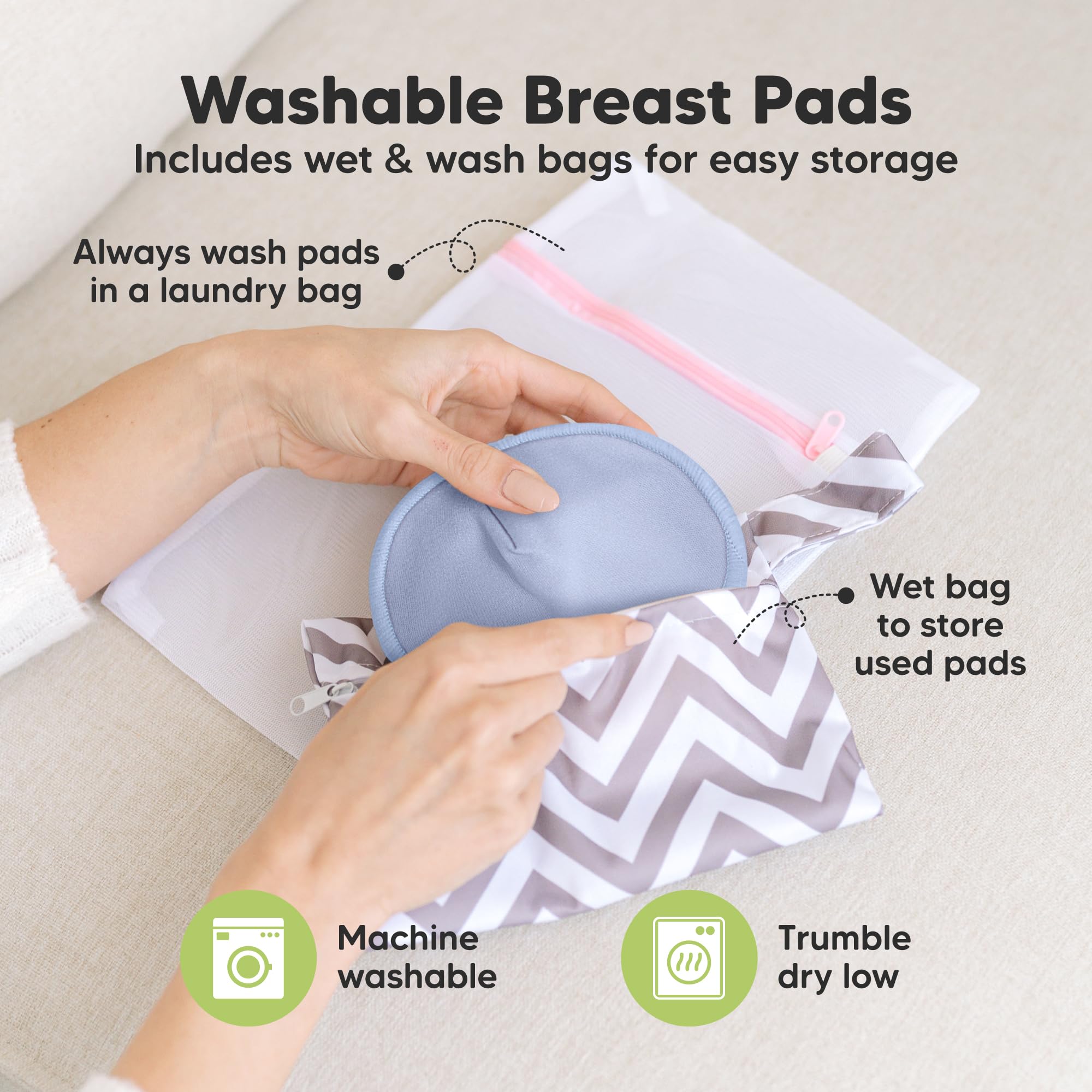 Organic Nursing Pads, 14 Washable Breast Pads,Wash Bag (Sweetheart, L 5")