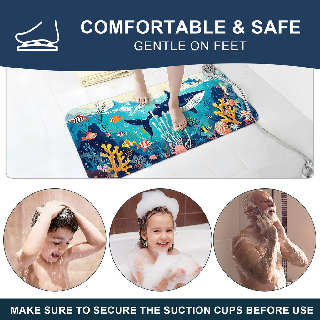 XIYUNTE Baby Bath Mat for Tub Non Slip Kids Bath Mat - 40"x16" Extra Long Bathtub Mat Non Slip Kids, Eco-Friendly Toddler Bath Mats with Suction Cups for Secure Grip, Easy to Clean & Easy Drying