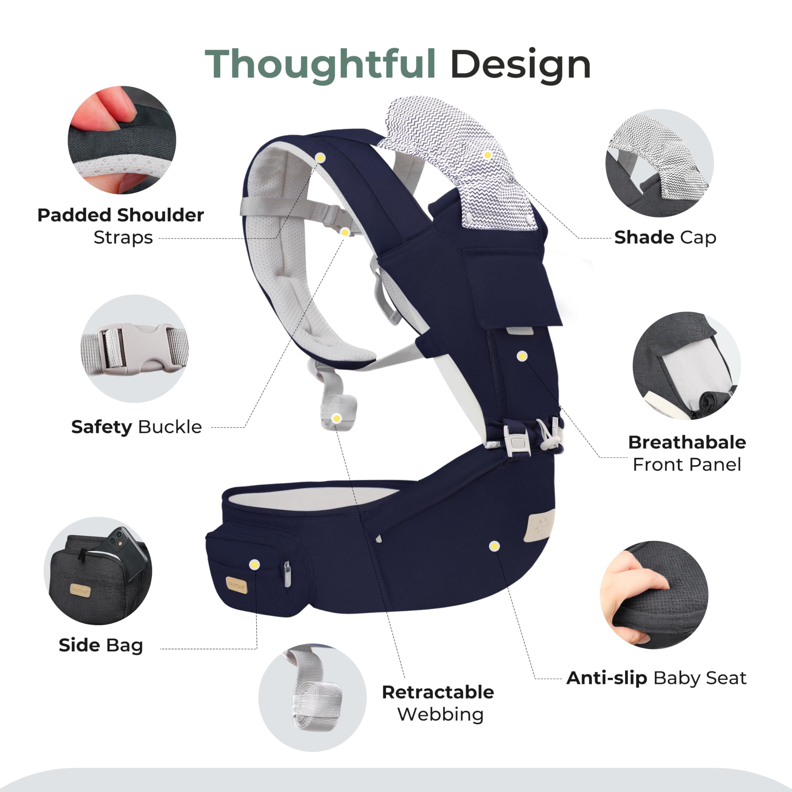 FRUITEAM Safety-Certified Baby Carrier with Hip Seat Newborn to Toddler