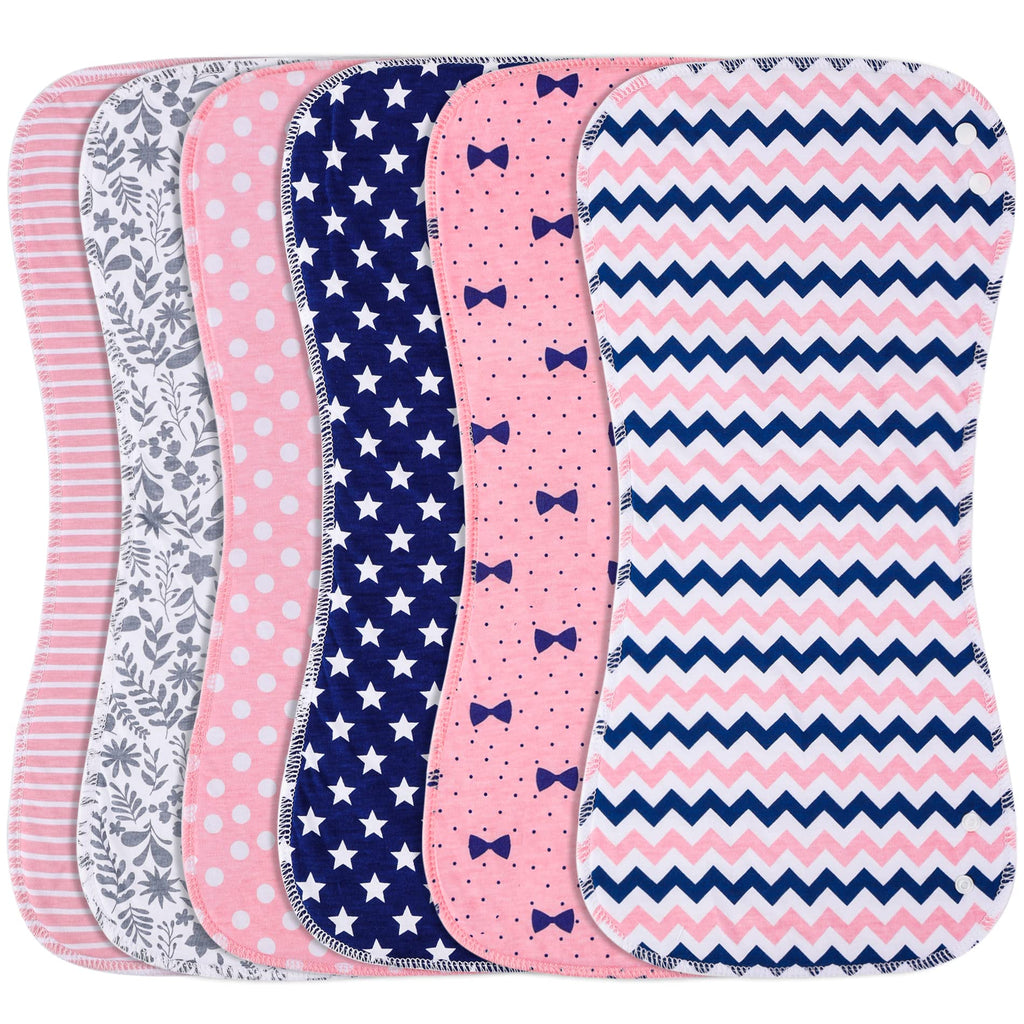 Benoxine 2-in-1 Burp Cloths and Baby Bibs - 6 Pack Large Super Absorbent Soft Cotton Burping Cloths for Spit Up, 3 Layers Thick Baby Burp Rags for Girls & Boys