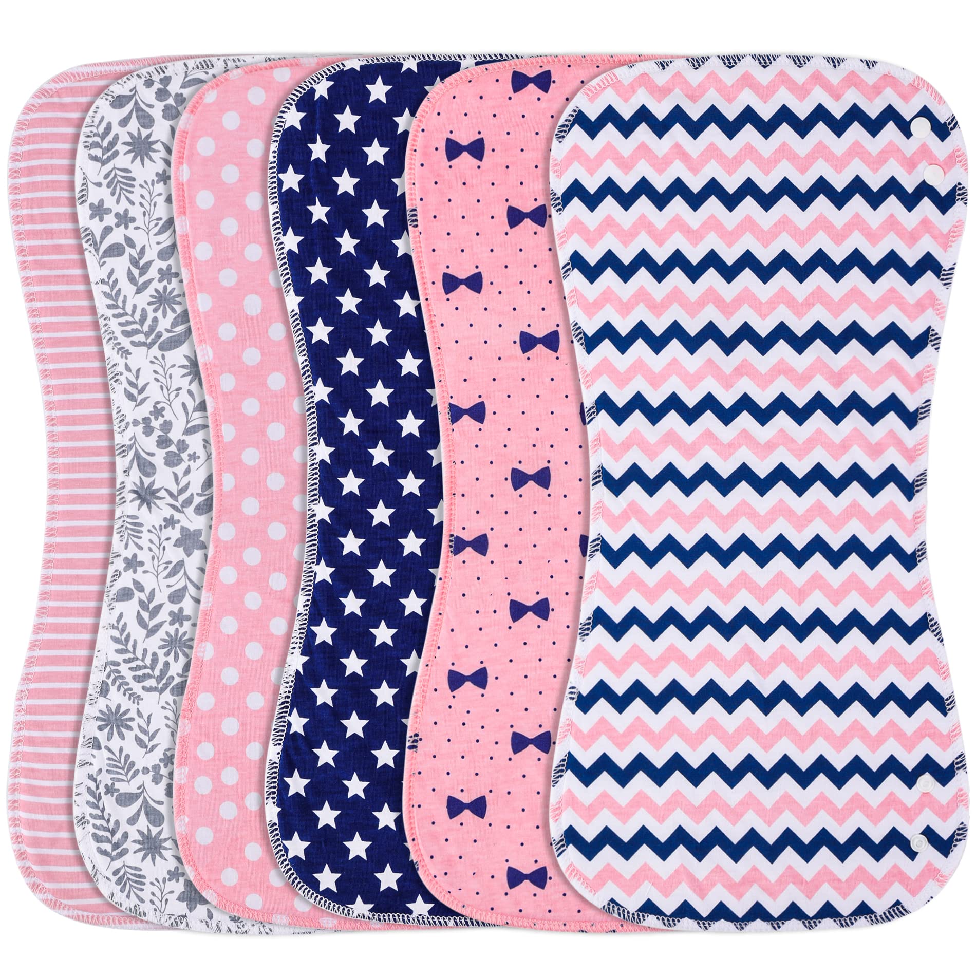Benoxine 2-in-1 Burp Cloths and Baby Bibs - 6 Pack Large Super Absorbent Soft Cotton Burping Cloths for Spit Up, 3 Layers Thick Baby Burp Rags for Girls & Boys