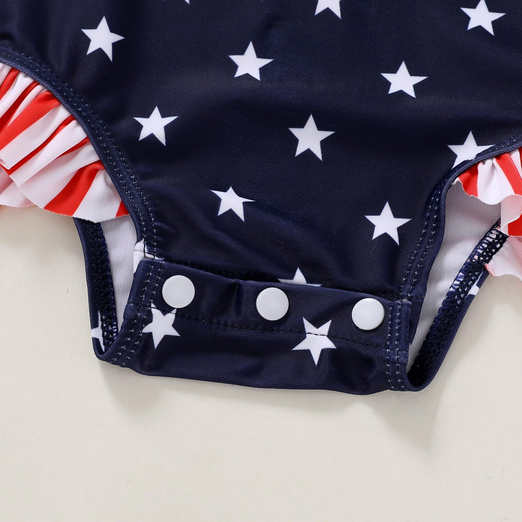 Infant Baby Girl Swimsuit One-Piece Long Sleeve Rash Guard with Hat Set Floral Zipper Bathing Suit Leopard Beach Wear(Independence Day,6-12 Months)