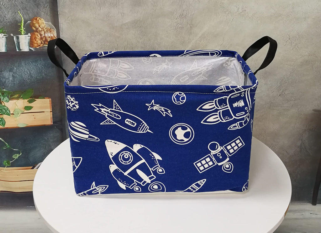 DUYIY Storage Basket Home Shelf Basket Kids Organizer Box Clothes Laundry Hamper Nursery Bin Gift Laundry Basket with Handles for Home (Spacecraft)