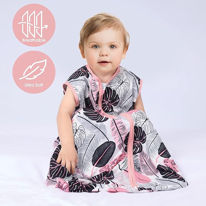 Baby Sleep Sack 18-24 Months 3 Pack Baby Wearable Blanket 100% Rayon Cotton 2-Way Zipper Toddler Sleeping Sack .Comfy Soft Lightweight TOG 0.3 (Banana&Flower&Pink,)