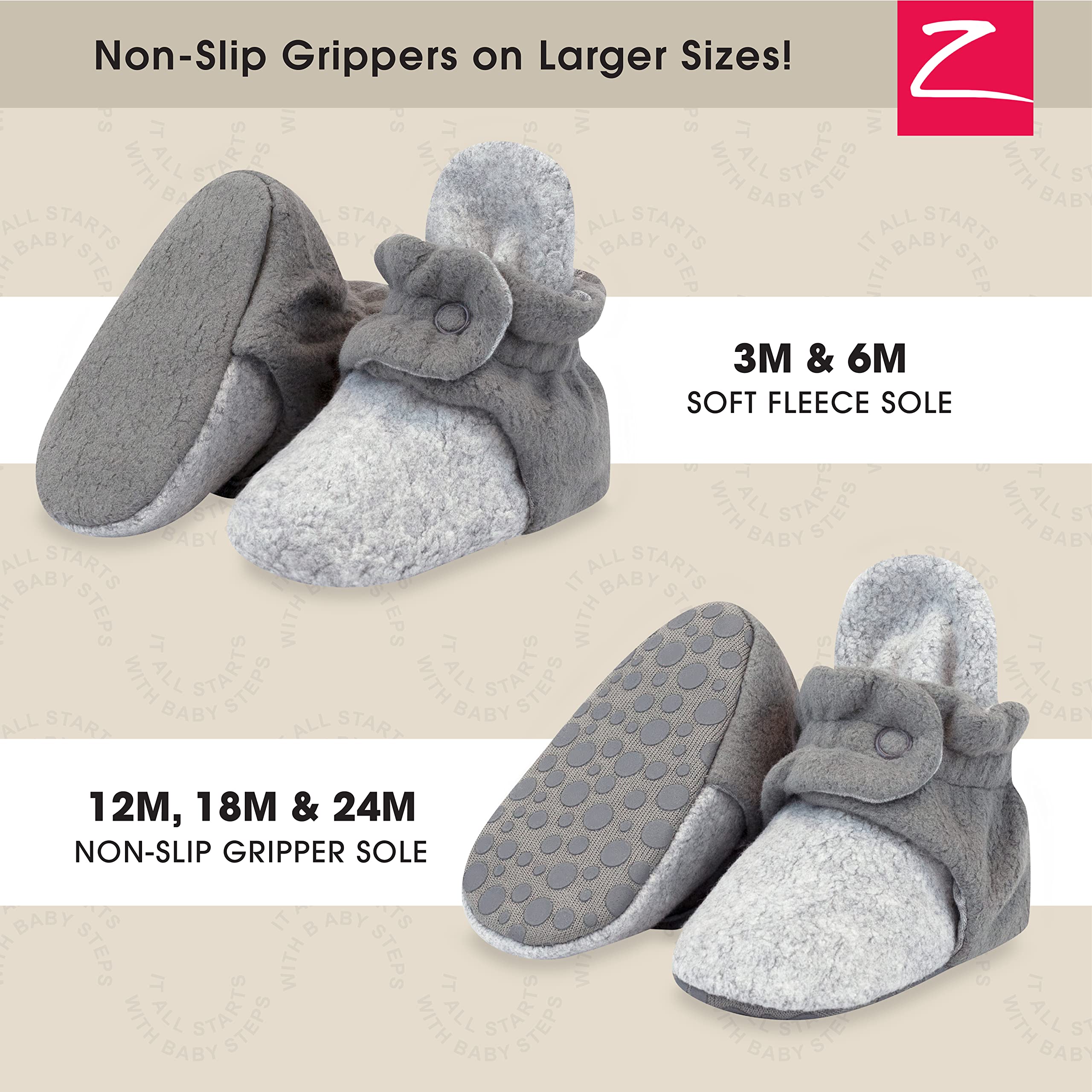 Zutano Unisex Fleece Baby Booties with Organic Cotton Lining, Newborn Essentials, Heather Gray/Gray, 6 Months