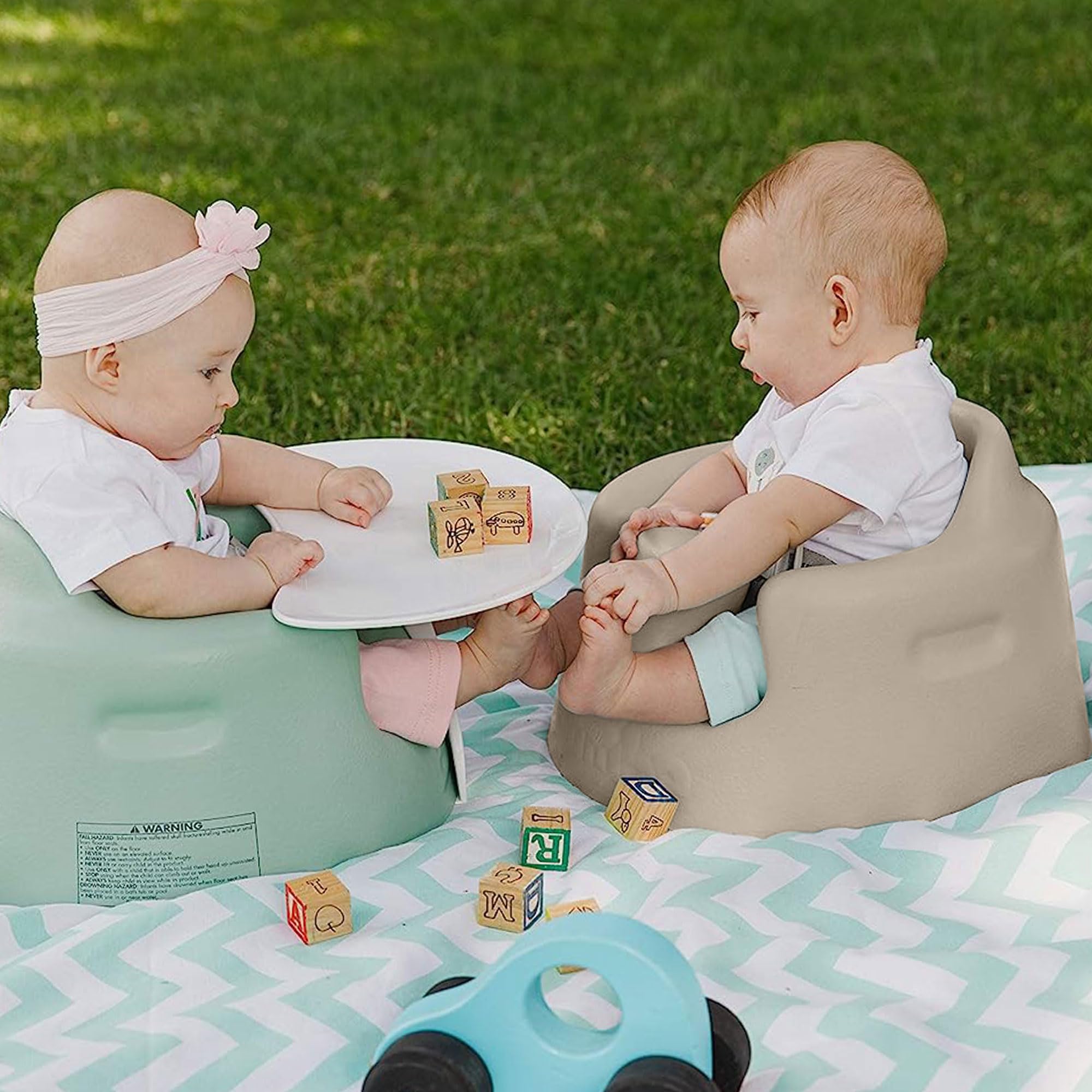 Bumbo Baby Floor Seat, Sit Up Activity & Eating Chair with Tray, Taupe