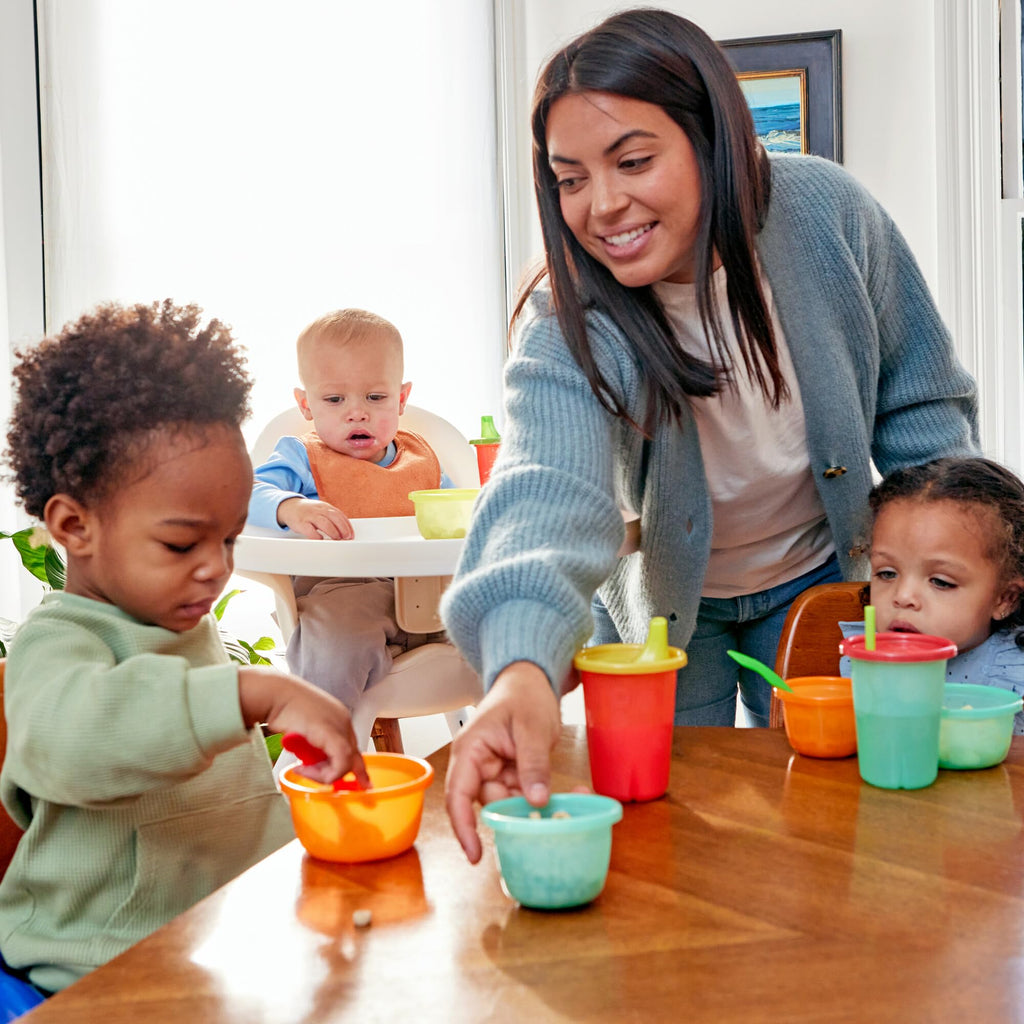 The First Years Take & Toss Spill Proof Sippy Cups - Rainbow Party Pack - Reusable Toddler Cups - Kids Cups and Snap On Lids for Ages 9 Months and Up - 20 Count