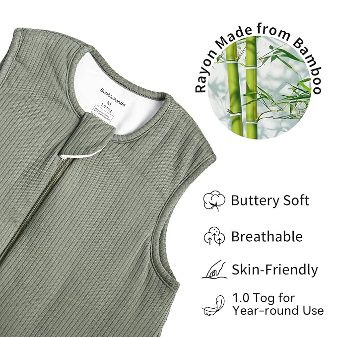 Rayon Made from Bamboo Toddler Sleep Sack with Feet 1.0 Tog Breathable Sleep Sack 6-12 Months Ultra Soft Baby Wearable Blanket with Legs Unisex Sleeping Bag with 2-Way Zipper