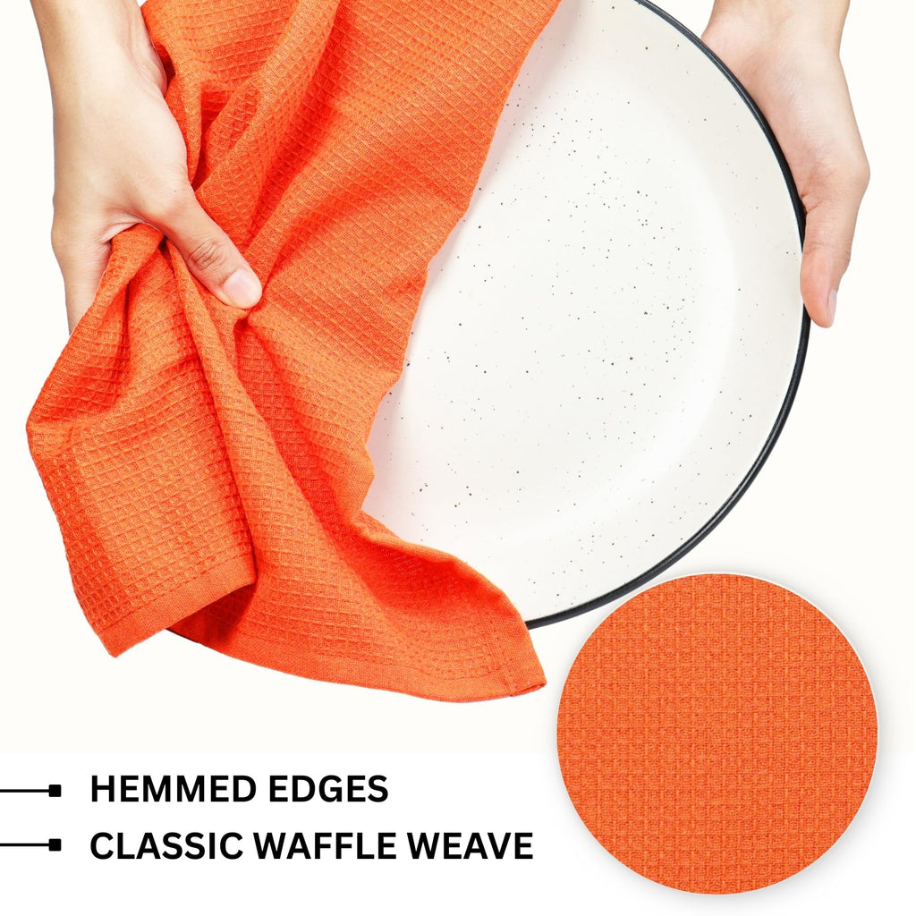 PurpleEssences Waffle Weave Kitchen Towel, 100% Cotton - 15x25 Inches with Hanging Loop, Ultra Soft Absorbent Quick Drying Dish Cloth, Tea and Hand Towels, 4 Pack - Spring Easter Summer - Orange