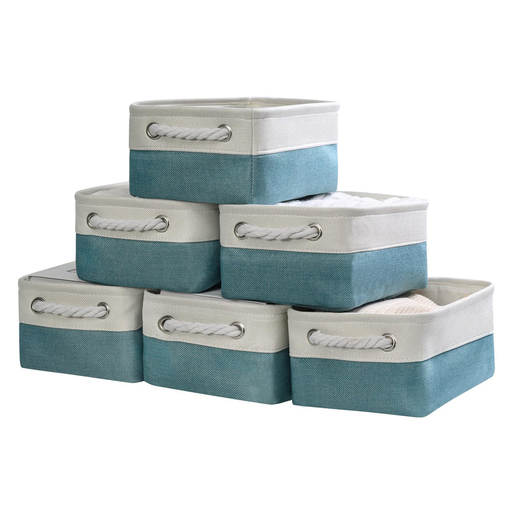 Organization and Storage Basket for Organizing - 12X8X5.2 inch 6 Pack Fabric Cube Storage Bin Collapsible Baskets for Shelves, Storage Box for Cloth Decorative room (White & Green)