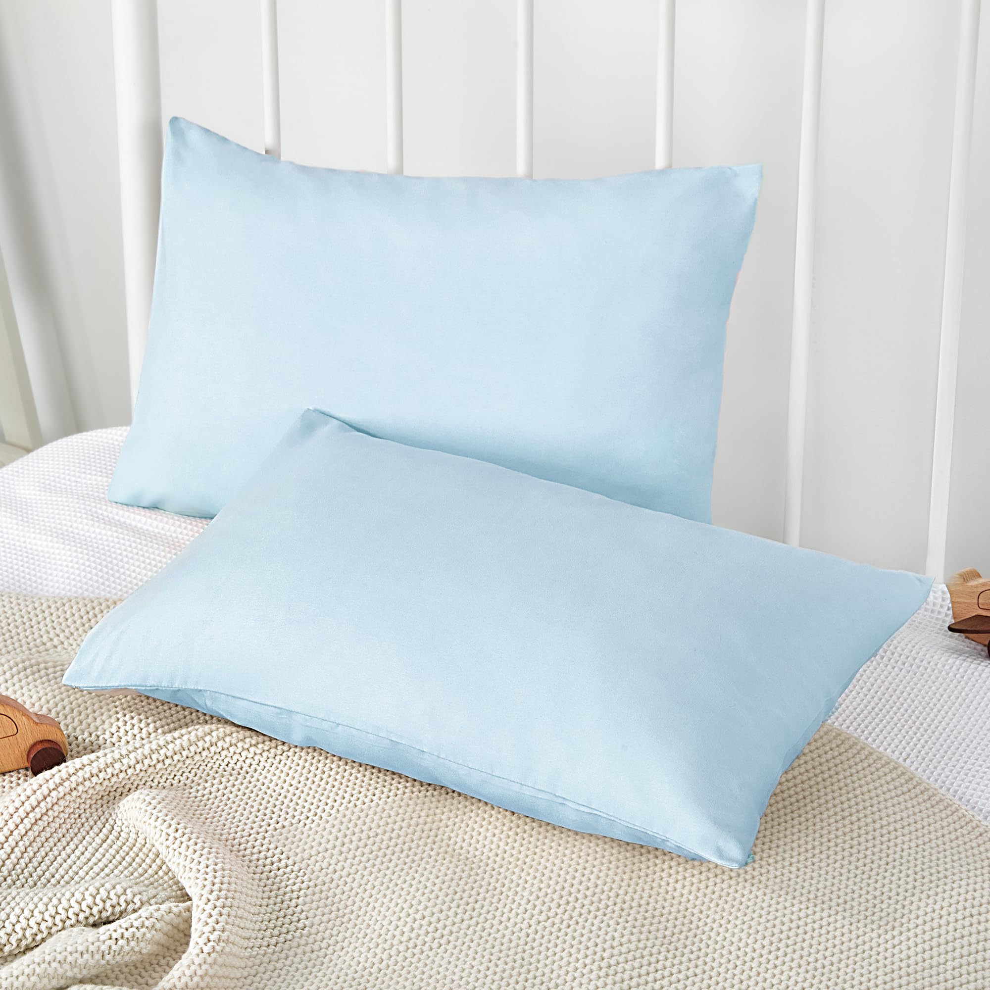 TILLYOU Toddler Pillowcase 2 Pack with Envelope Closure,13" x 18" Silky Soft Microfiber Travel Kids Pillowcase for Boys and Girls,Aqua Blue