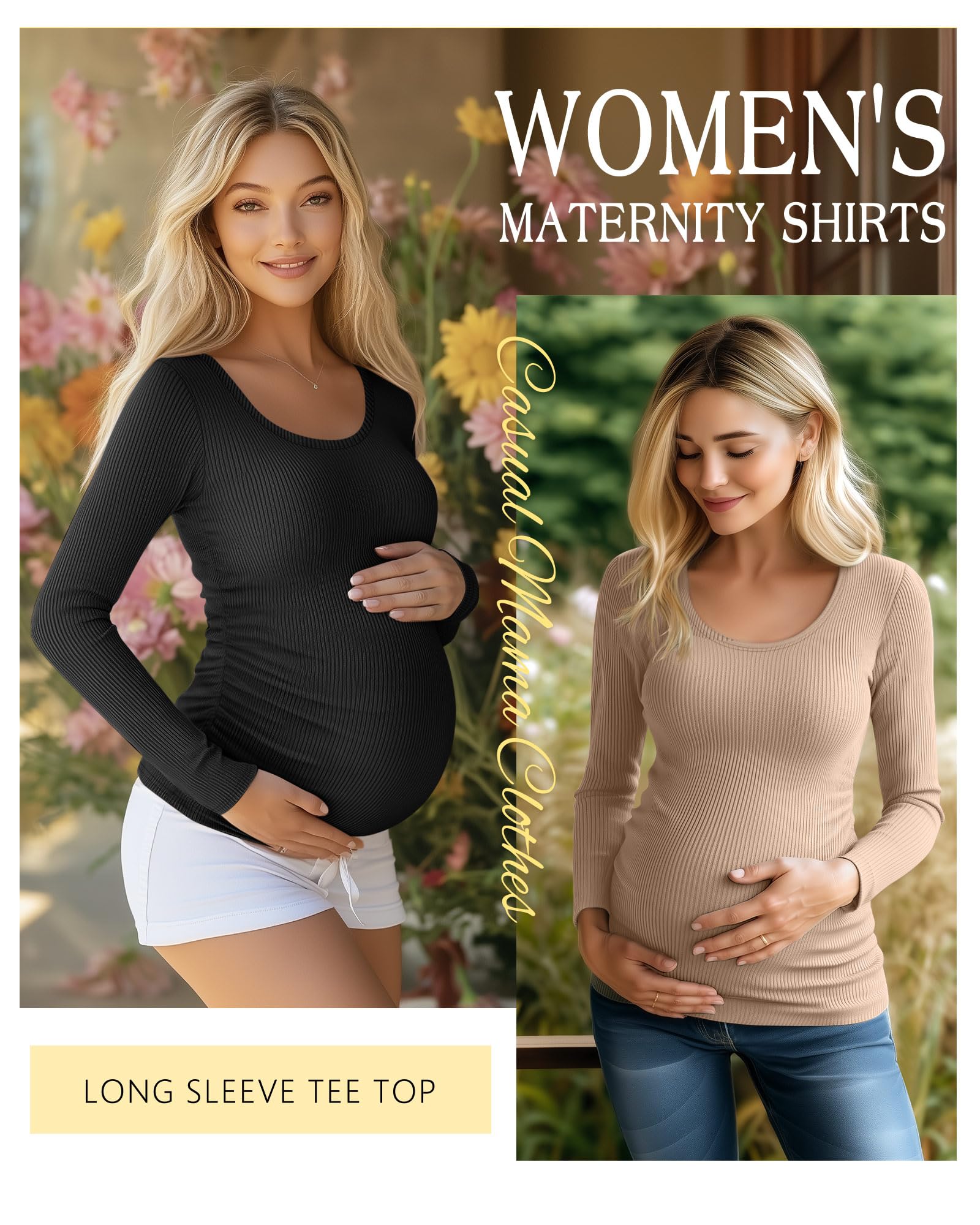 Riyiper 4 Pack Women's Cotton Ribbed Maternity Shirts, 4-Color, X-Large